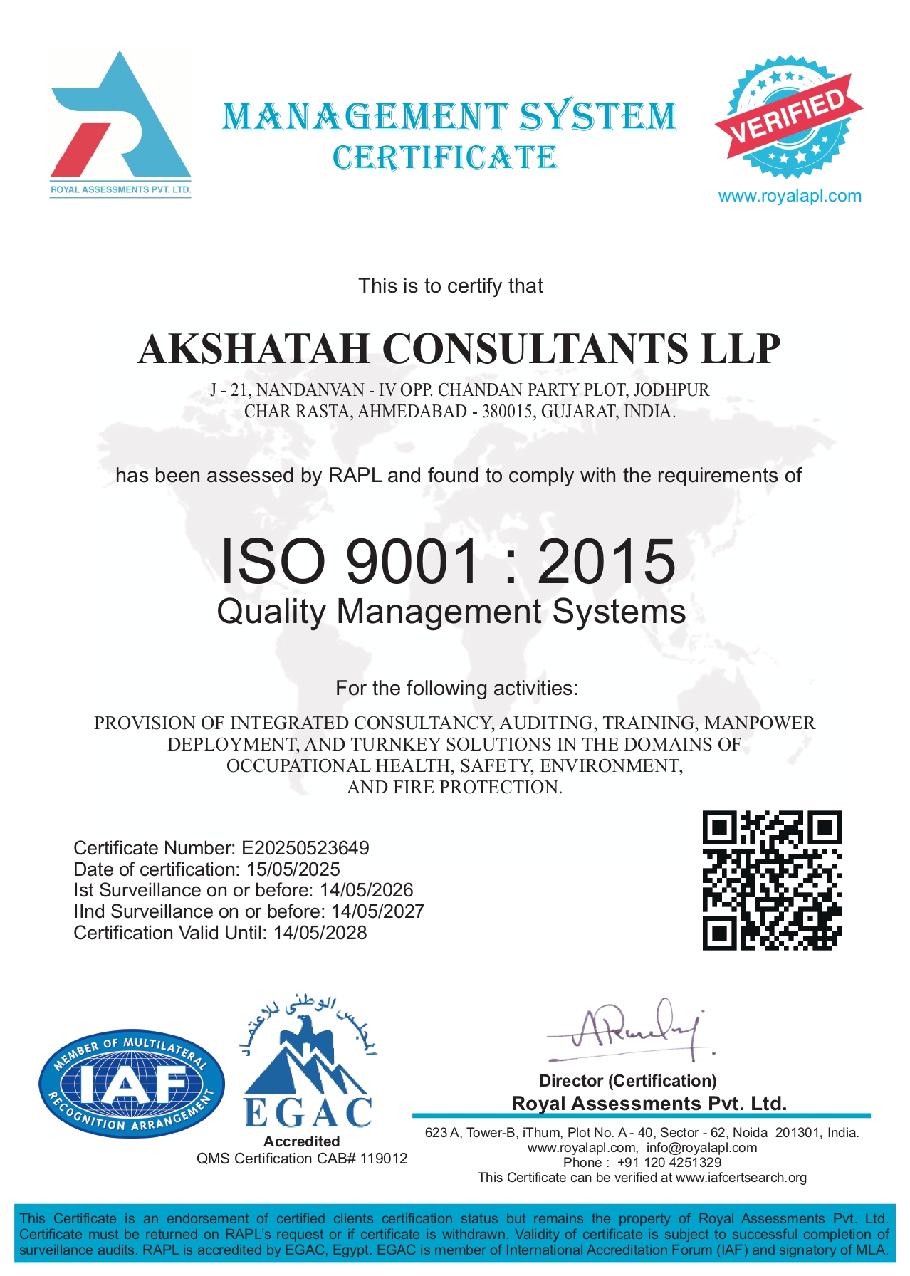 Our Commitment to Quality: ISO 9001 Certified - <p>Akshatah Consultants LLP is ISO 9001: 2015 certified, demonstrating our commitment to delivering consistent quality, customer satisfaction, and continual improvement in all our services.”</p>
